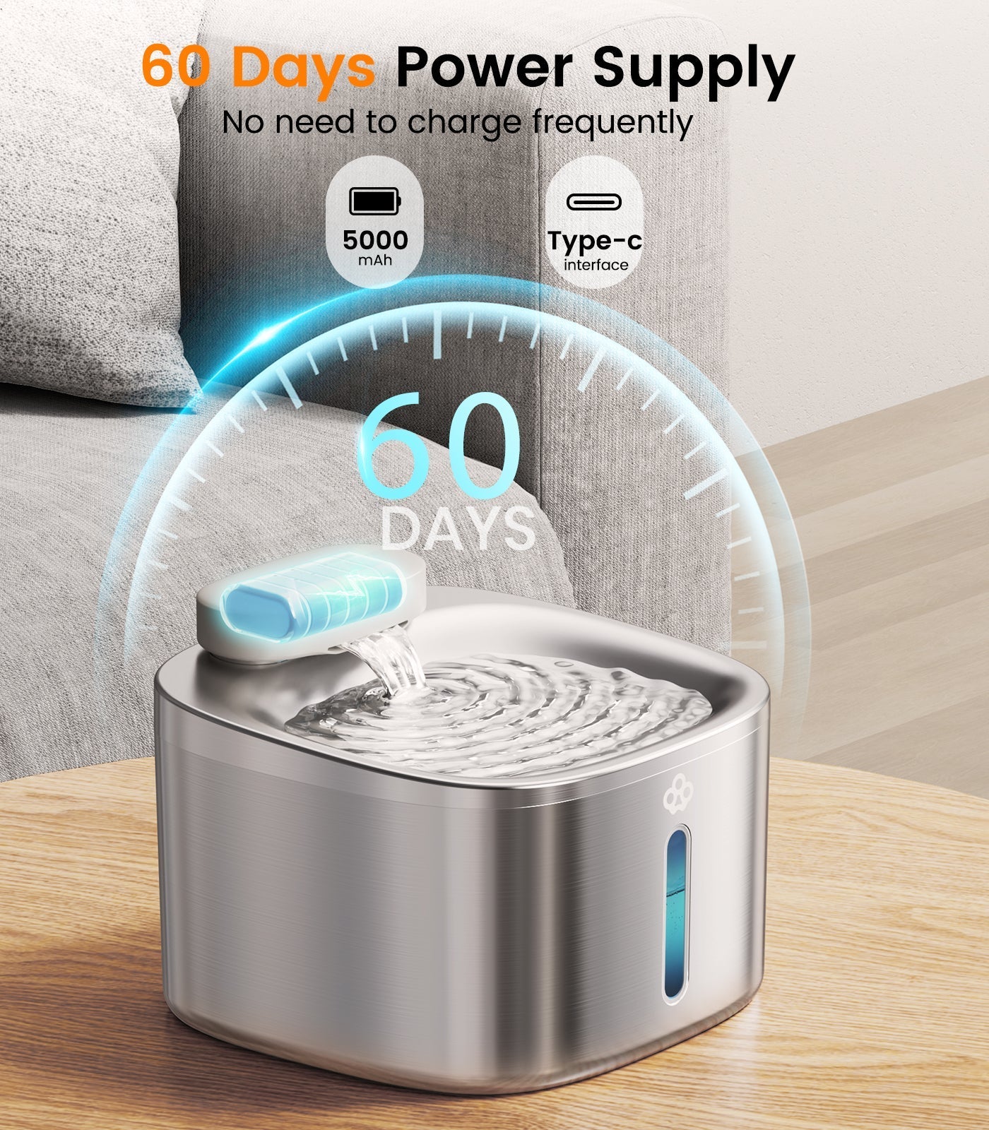 TheSmartLiving - 7L Pet Water Fountain with Visual Water Level