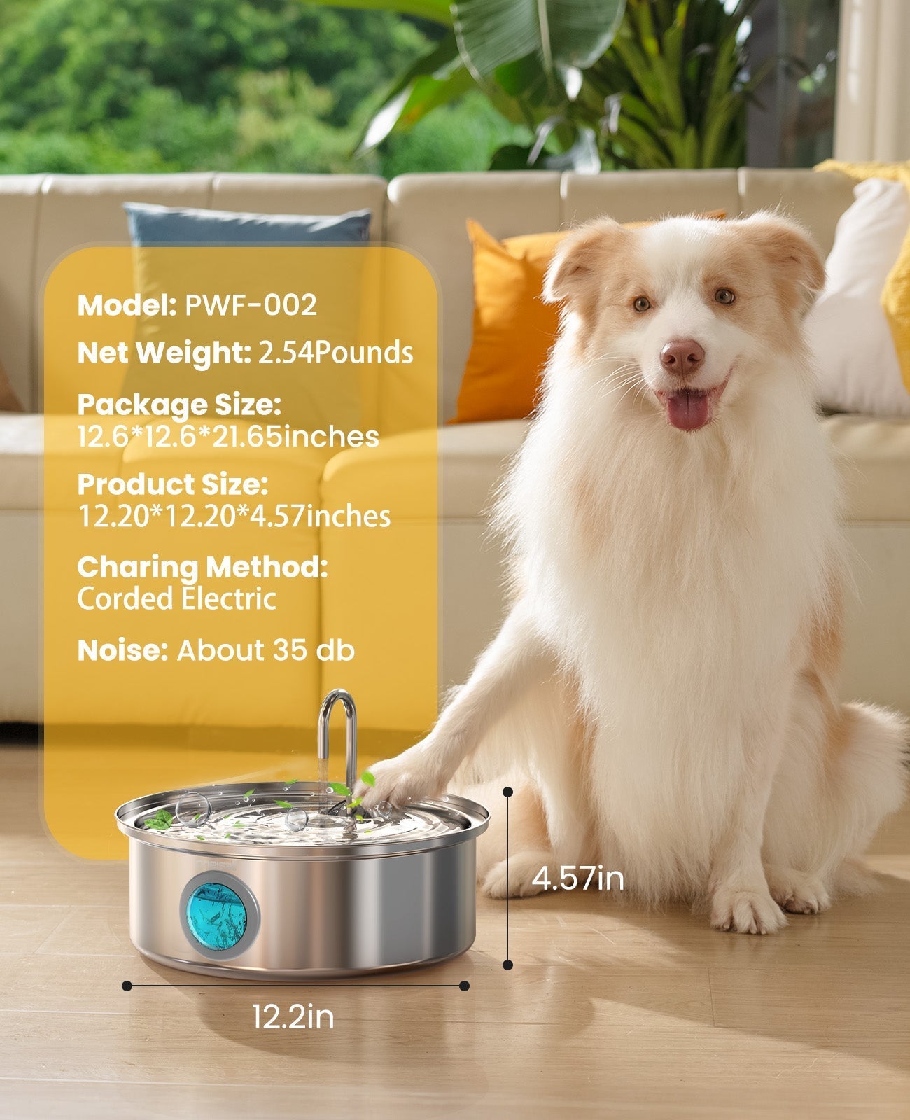 TheSmartLiving - 7L Pet Water Fountain with Visual Water Level
